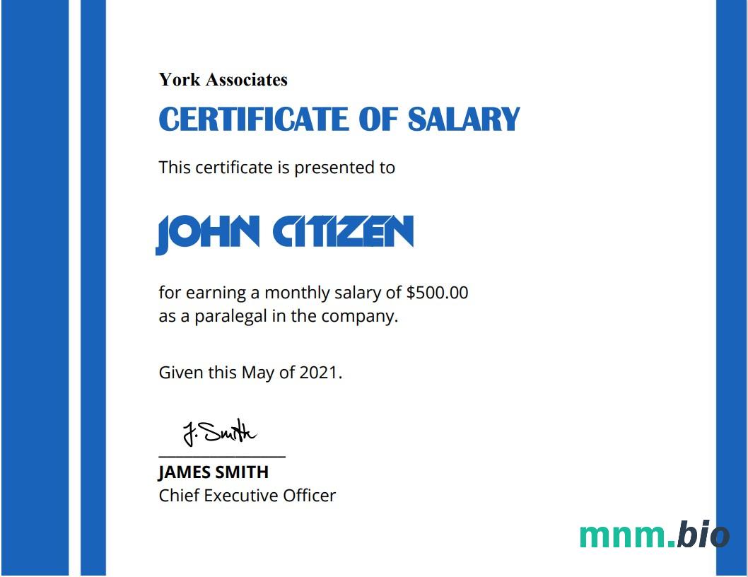 USA Salary certyfikat